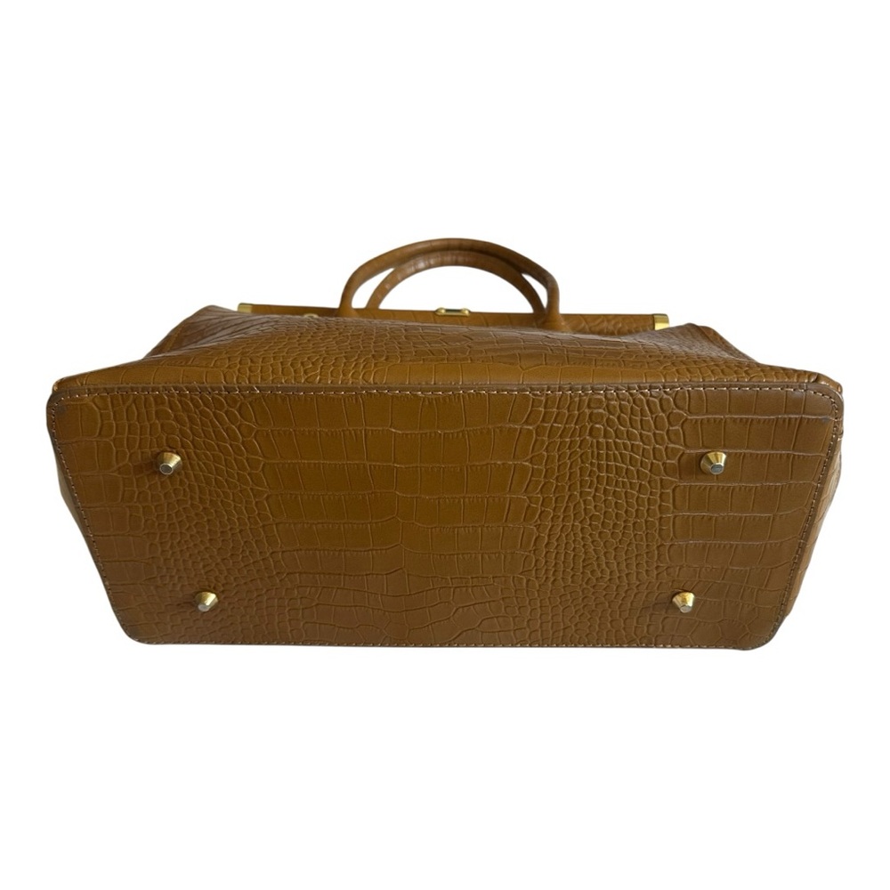 Italian Made Crocodile Embossed Genuine Leather Handbag Gold Hardware Turnlock - Picture 6 of 16